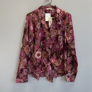 Mystree Floral Pullover Merlot Blouse - Size Large - NWT